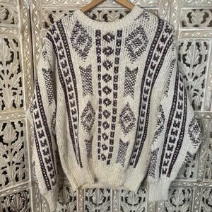Vintage 90s Boat House Row Fisherman Chunky Knit Grandpa Sweater 100% Cotton-L